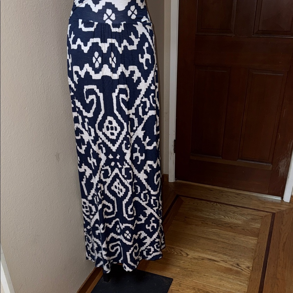 Maeve Navy Off White Ikat Scrollwork Maxi Dress Navy Cream Women’s Sz XS - Picture 3 of 7